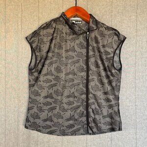 90s Vintage Jamie Sadock Golf Black Gray  Side Collar Zip Cap Sleeve Top Size XL